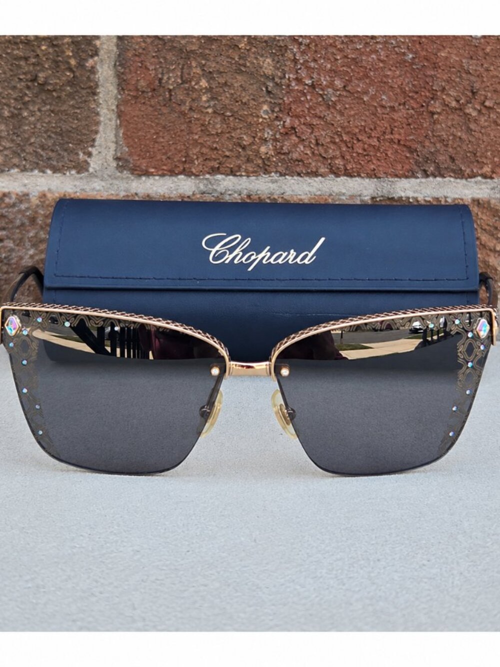 Chopard Imperiale Sunglasses SCH C19S Gold Crystal Embellished Cat Eye Luxury